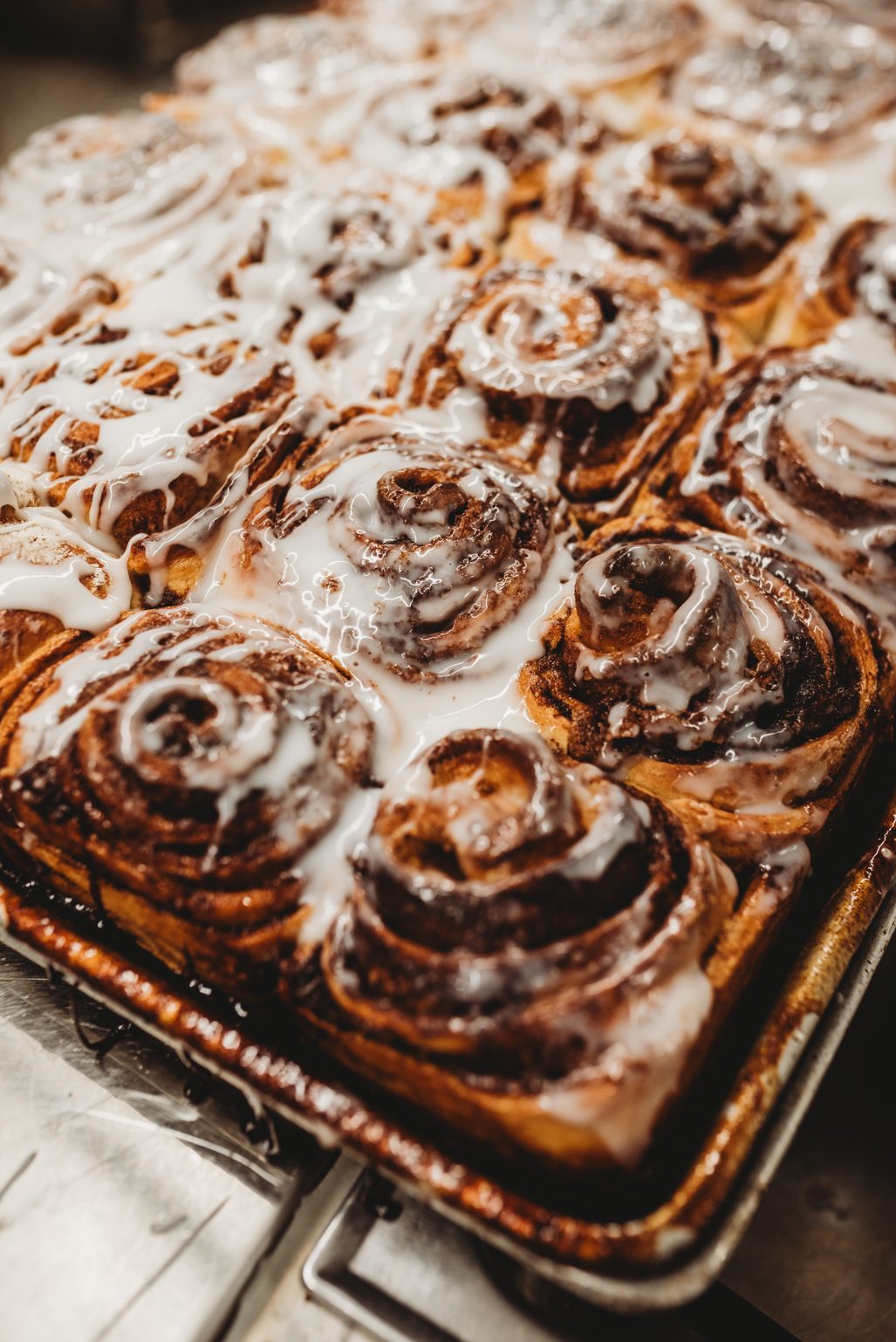 A tray of iced cinnamon buns at the Firehouse Cafe