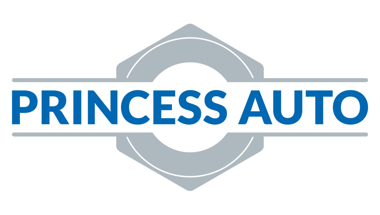 The Princess Auto logo: a grey hex nut beside the company name in blue