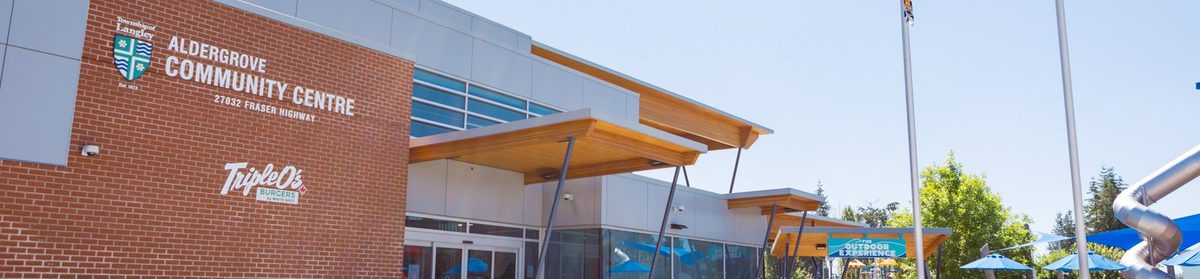 The Aldergrove Credit Union Community Centre with the outdoor waterpark behind