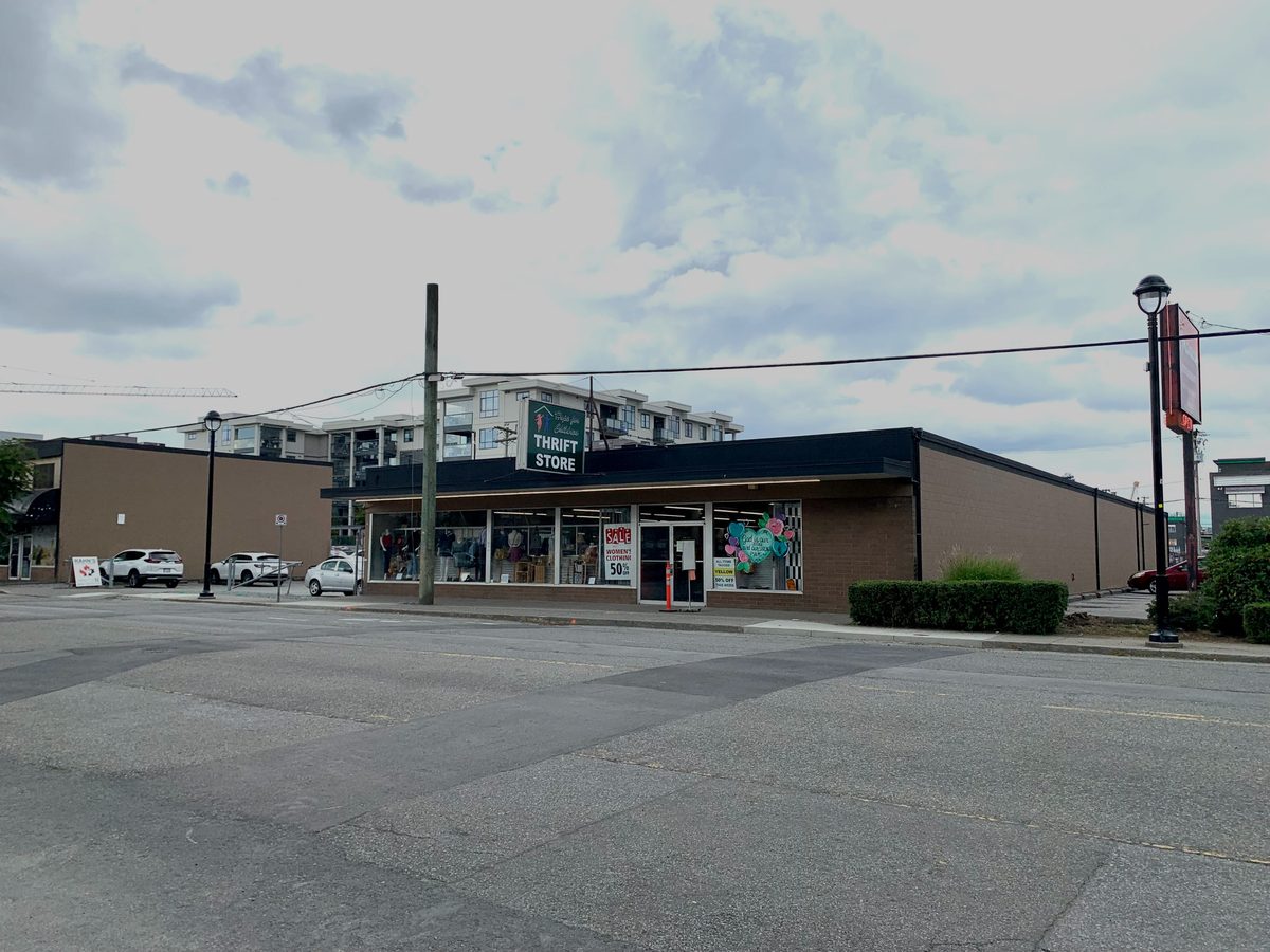 The Hope for Children Thrift Store on 56 Avenue in Langley City, a low storefront with a red thrift store sign and painted windows