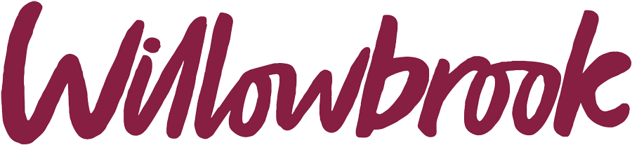 The Willowbrook wordmark in plum-coloured brush lettering