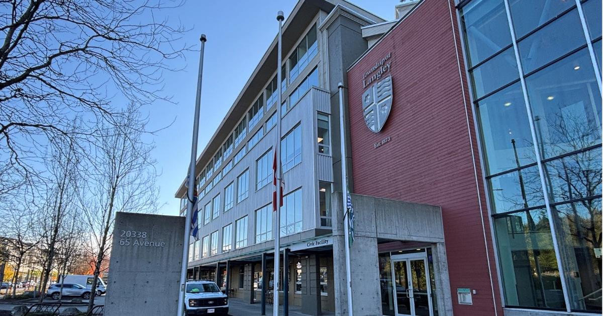 Flags lowered to half-mast outside the Township of Langley civic facility
