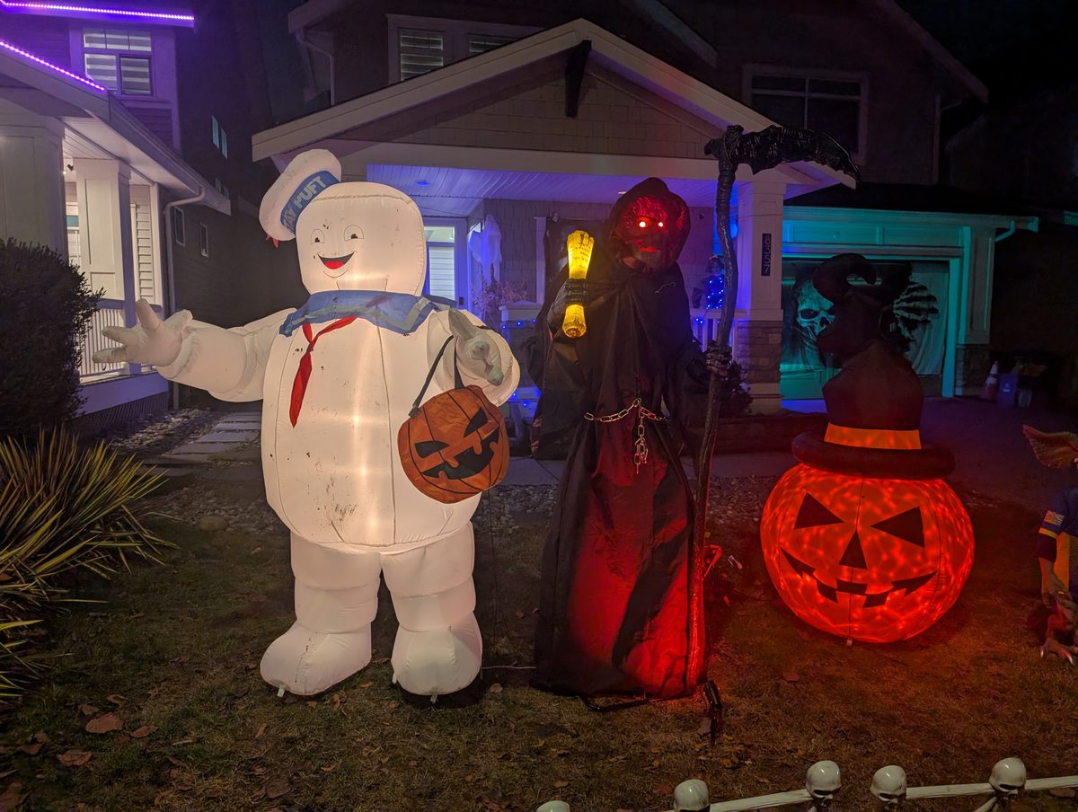 A marshmallow giant, a reaper and a jack-o'-lantern